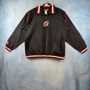 Vintage Pro Player New Jersey Devils NHL Quarter Zip Pullover‎ Sweatshirt Mens L